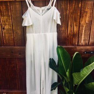 Boho white off the shoulder jumpsuit.